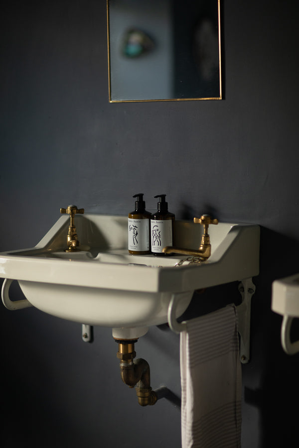 Vintage inspired bathroom basin with Austin Austin hand cream styled for Ondine Ash