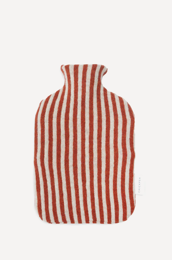 Chickpea lambswool hot water bottle cover in a red and white stripe british made