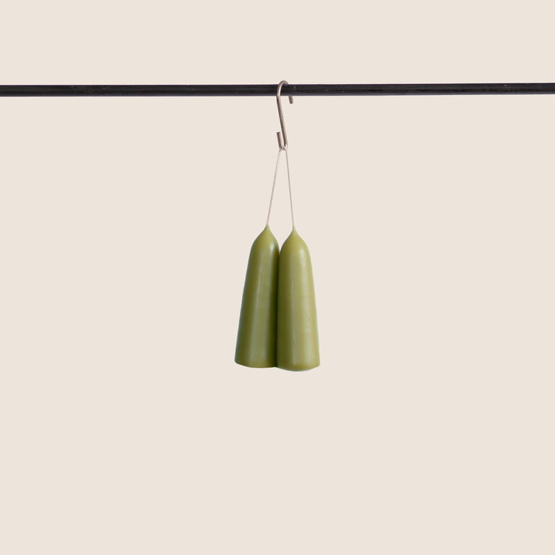 pair of candles hanging, sage green colour, Ondine Ash Falmouth