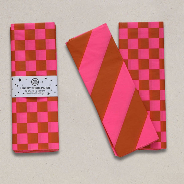 Petra Boase Luxury Tissue Paper Chequerboard/Diagonal - Ginger/Fl Pink