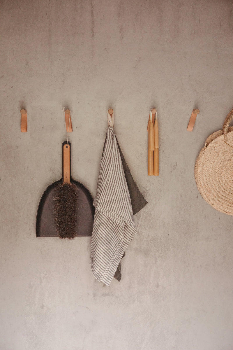 Product styled shot of hanging tea towel, on location for Ondine Ash.